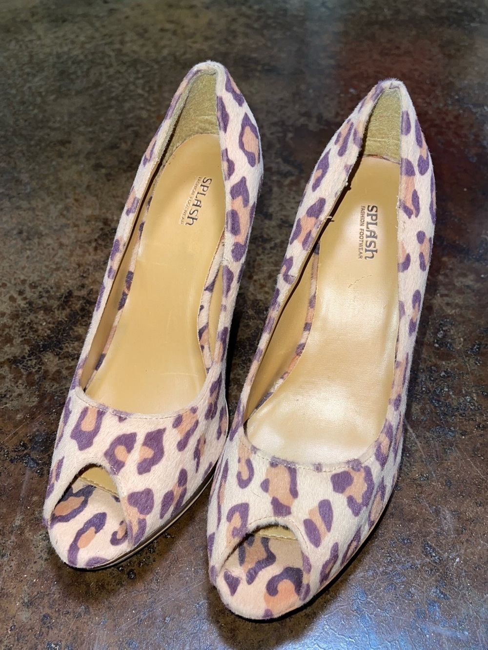 Splash Purple Leopard Print Peep-Toe Heels